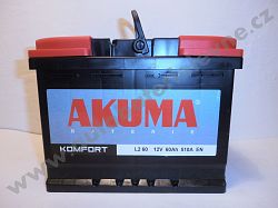 autobaterie AKUMA KOMFORT 12V 60Ah L2 60 510A dle